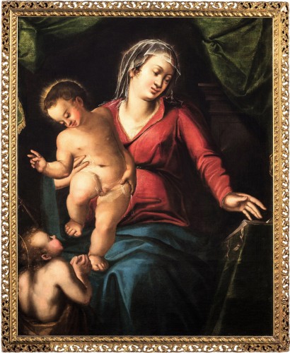 Vierge à l'Enfant et Saint Jean Baptiste - Maître vénitien de la fin du 16e siècle - Tableaux et dessins Style Renaissance